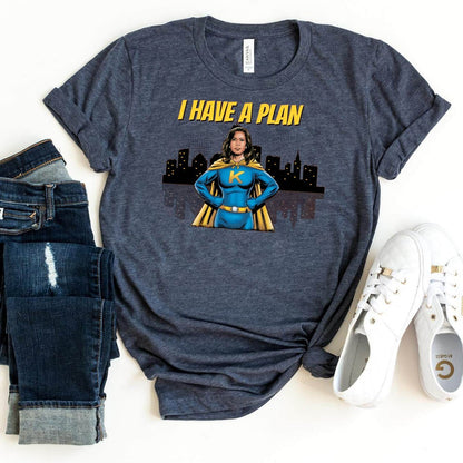 Support Kamala Harris 2024 with the I Have A Plan T-Shirt – Stylish Unisex Tee - Bliss Birthday Shirts - Heather Navy - S