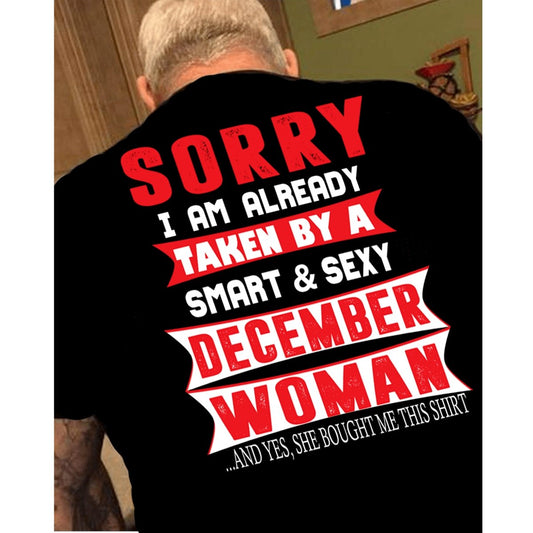 Taken by a Smart and Sexy December Woman - Men's Birthday Shirt - Bliss Birthday Shirts - Small - Black with back