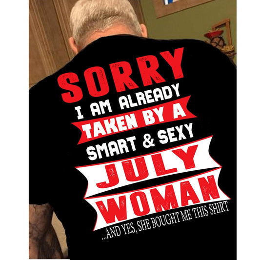 Taken by a Smart and Sexy July Woman - Men's Birthday Shirt - Bliss Birthday Shirts - Small - Black with back