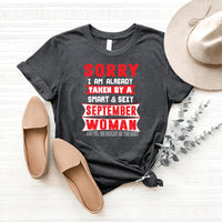 Taken by a Smart and Sexy September Woman - Men's Birthday Shirt - Bliss Birthday Shirts - Heather Dark Grey - S