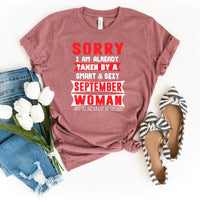 Taken by a Smart and Sexy September Woman - Men's Birthday Shirt - Bliss Birthday Shirts - Heather Mauve - S