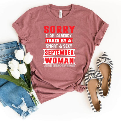 Taken by a Smart and Sexy September Woman - Men's Birthday Shirt - Bliss Birthday Shirts - Heather Mauve - S