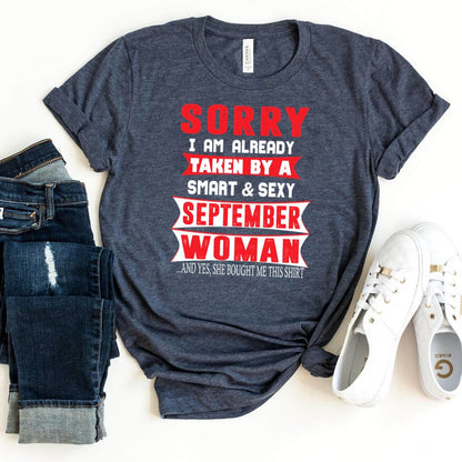 Taken by a Smart and Sexy September Woman - Men's Birthday Shirt - Bliss Birthday Shirts - Heather Navy - S