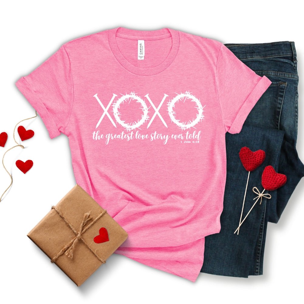 The Greatest Love Story Womens T - Shirt - Perfect for Valentine Couples - Bliss Birthday Shirts - Heather Charity Pink - S