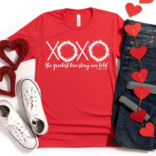 The Greatest Love Story Womens T - Shirt - Perfect for Valentine Couples - Bliss Birthday Shirts - Heather Red - S