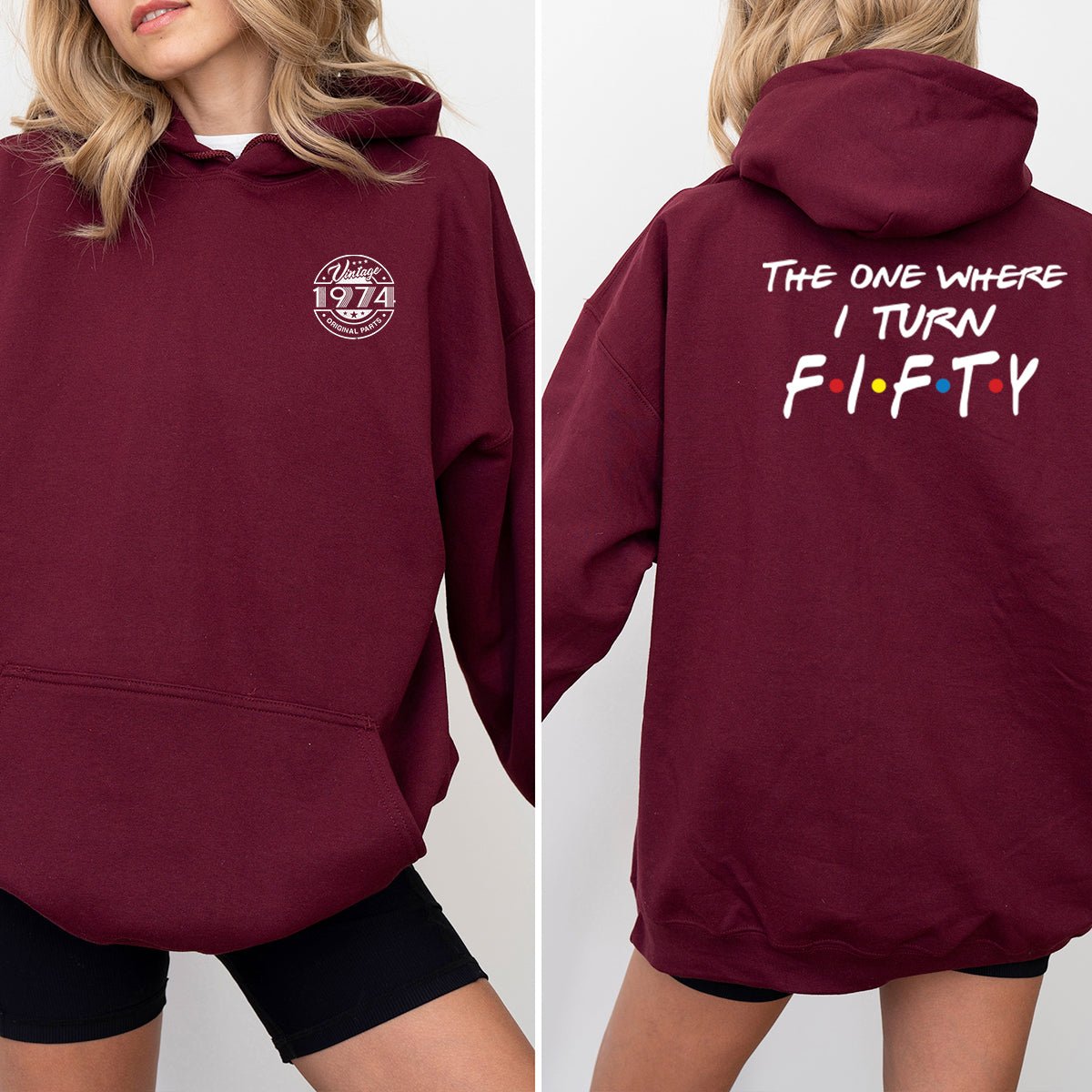 The One Where I Turn Fifty 50th Birthday Shirt Hoodie – Friends - Themed Celebration - Bliss Birthday Shirts - Maroon - S