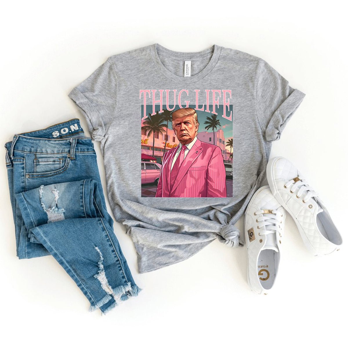 Thug Life Trump Shirt – Bold Political Attire for Supporters - Bliss Birthday Shirts - Heather Athletic - S