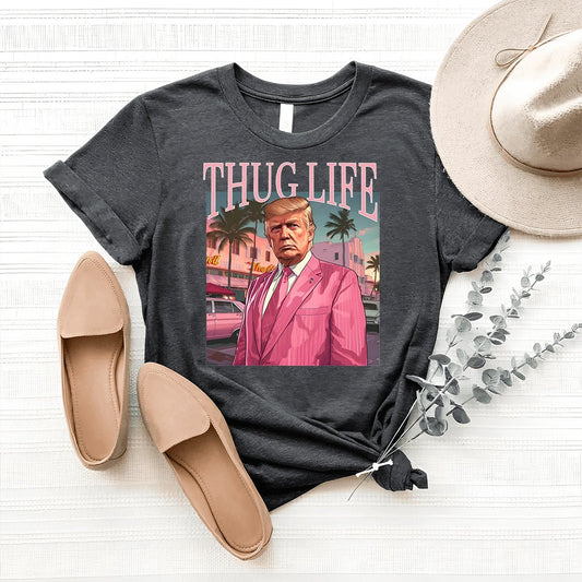 Thug Life Trump Shirt – Bold Political Attire for Supporters - Bliss Birthday Shirts - Heather Dark Grey - S