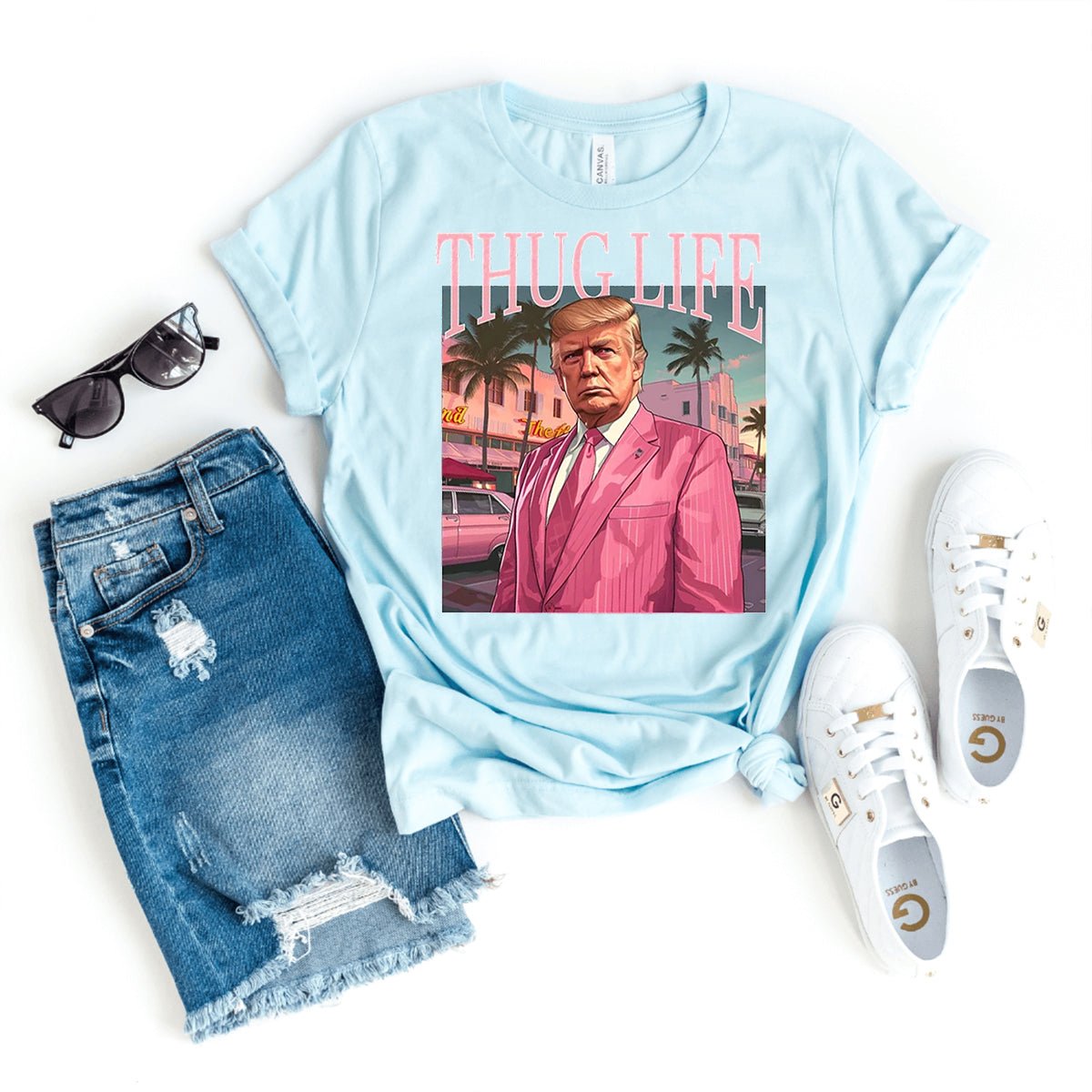 Thug Life Trump Shirt – Bold Political Attire for Supporters - Bliss Birthday Shirts - Heather Ice Blue - S