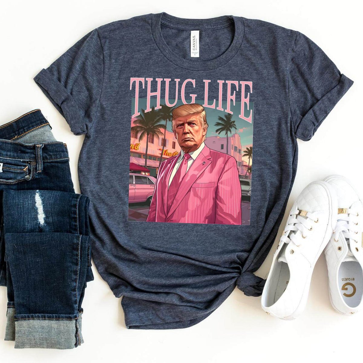 Thug Life Trump Shirt – Bold Political Attire for Supporters - Bliss Birthday Shirts - Heather Navy - S