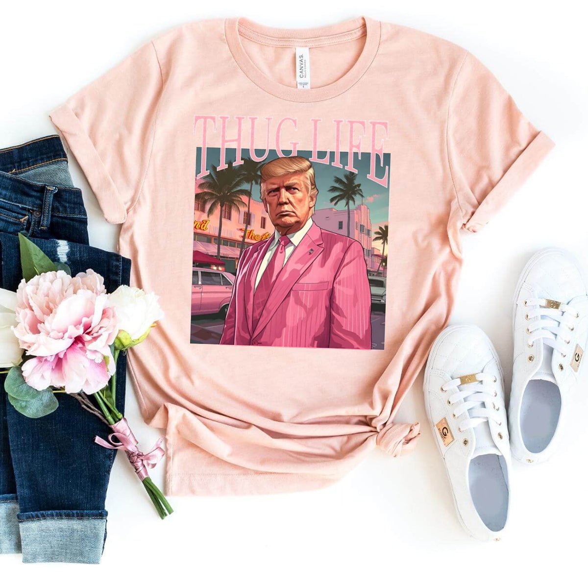 Thug Life Trump Shirt – Bold Political Attire for Supporters - Bliss Birthday Shirts - Heather Peach - S