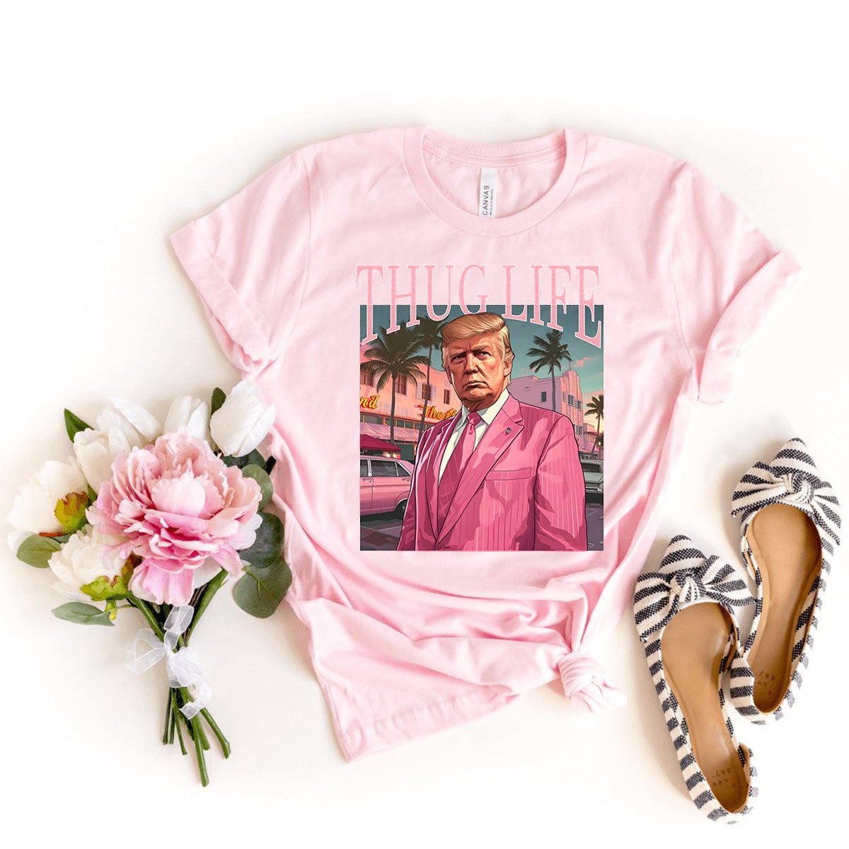 Thug Life Trump Shirt – Bold Political Attire for Supporters - Bliss Birthday Shirts - Light Pink - S