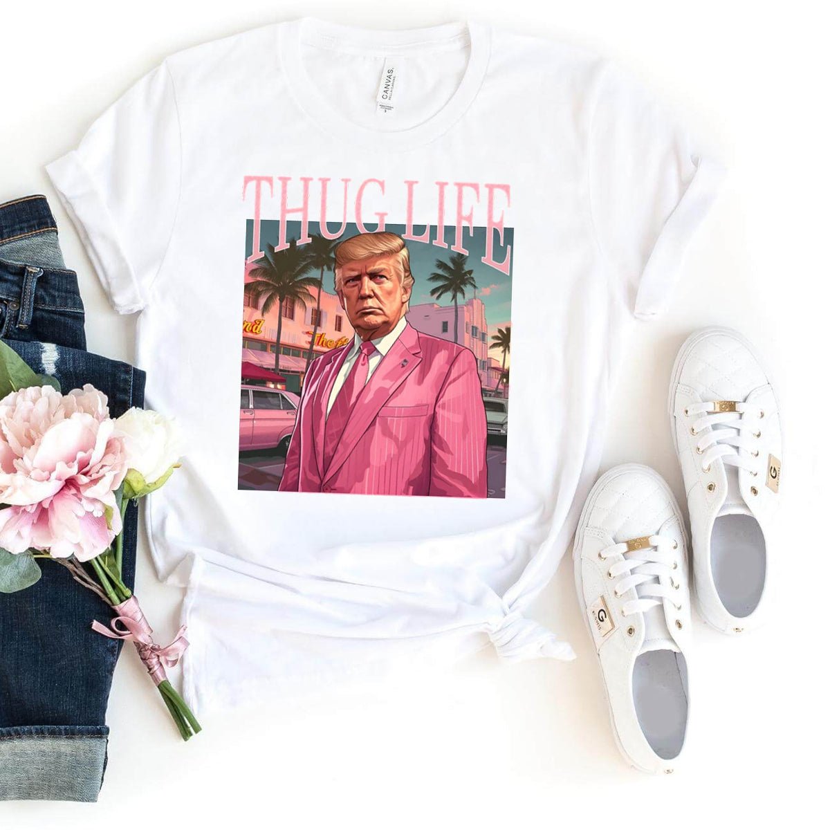 Thug Life Trump Shirt – Bold Political Attire for Supporters - Bliss Birthday Shirts - White - S