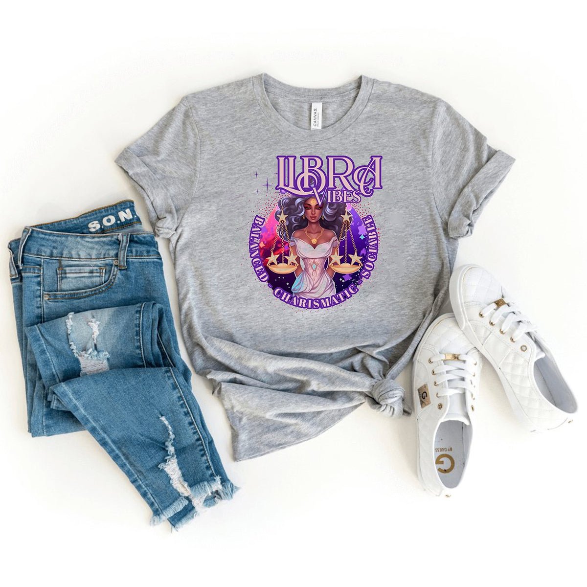 Trendy Libra Birthday Shirt for Black Women – Perfect Zodiac Gift - Bliss Birthday Shirts - Heather Athletic - S