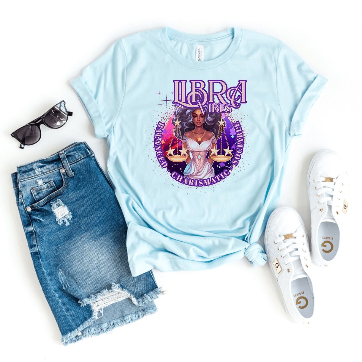 Trendy Libra Birthday Shirt for Black Women – Perfect Zodiac Gift - Bliss Birthday Shirts - Heather Ice Blue - S