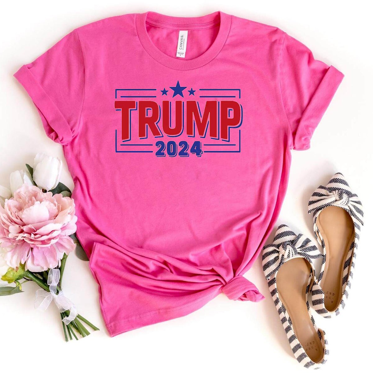 Trump 2024 Shirt – Stand for America's Future - Bliss Birthday Shirts - Charity Pink - S