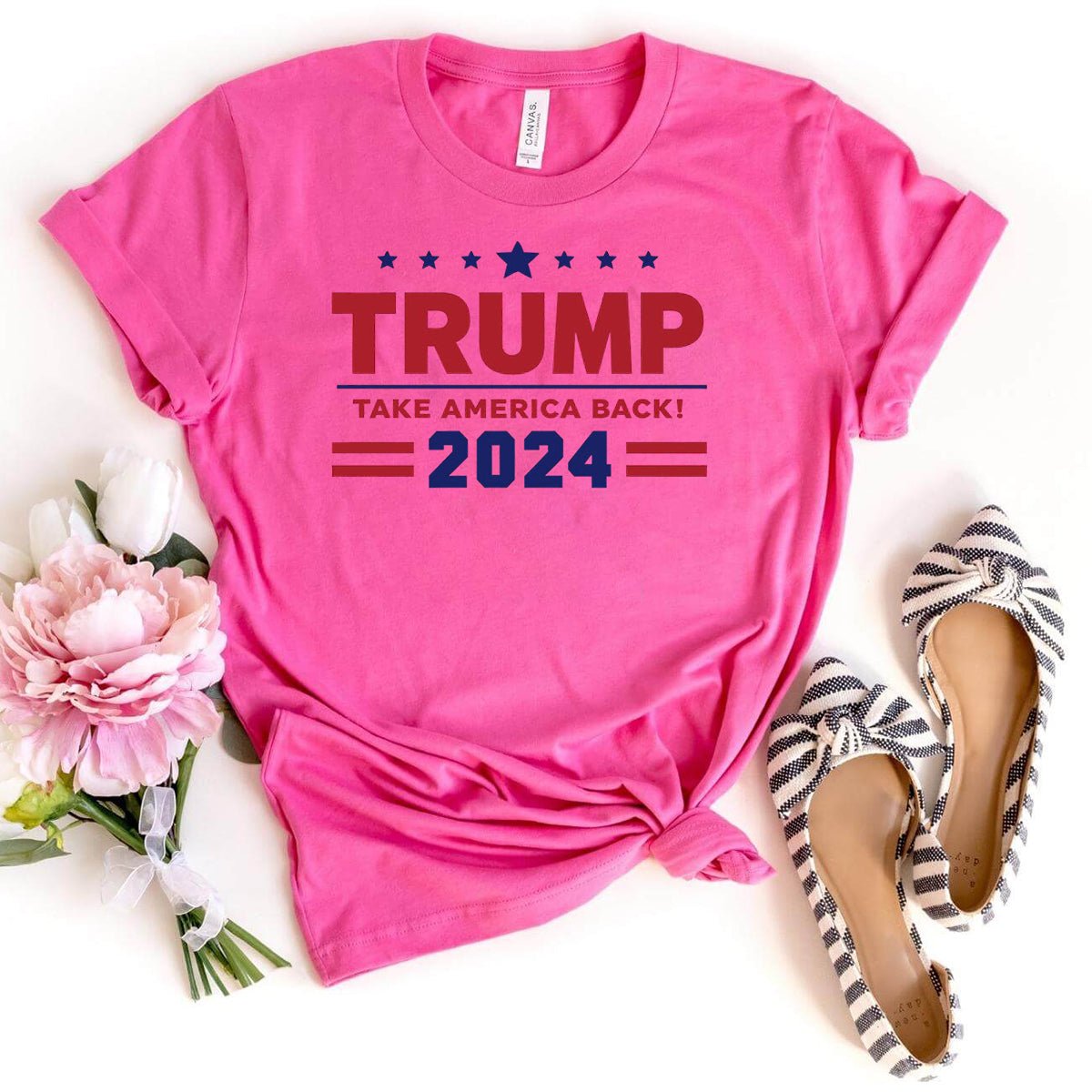 Trump Take America Back 2024 – Patriotic Campaign Shirt - Bliss Birthday Shirts - Charity Pink - S