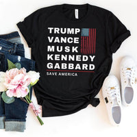 Trump, Vance, Musk, Kennedy, Gabbard - Save America 2024 Shirt - Bliss Birthday Shirts - Black - S