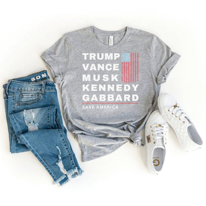 Trump, Vance, Musk, Kennedy, Gabbard - Save America 2024 Shirt - Bliss Birthday Shirts - Heather Athletic - S