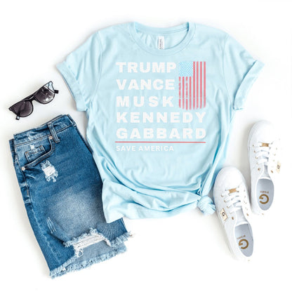 Trump, Vance, Musk, Kennedy, Gabbard - Save America 2024 Shirt - Bliss Birthday Shirts - Heather Ice Blue - S