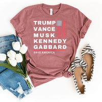 Trump, Vance, Musk, Kennedy, Gabbard - Save America 2024 Shirt - Bliss Birthday Shirts - Heather Mauve - S