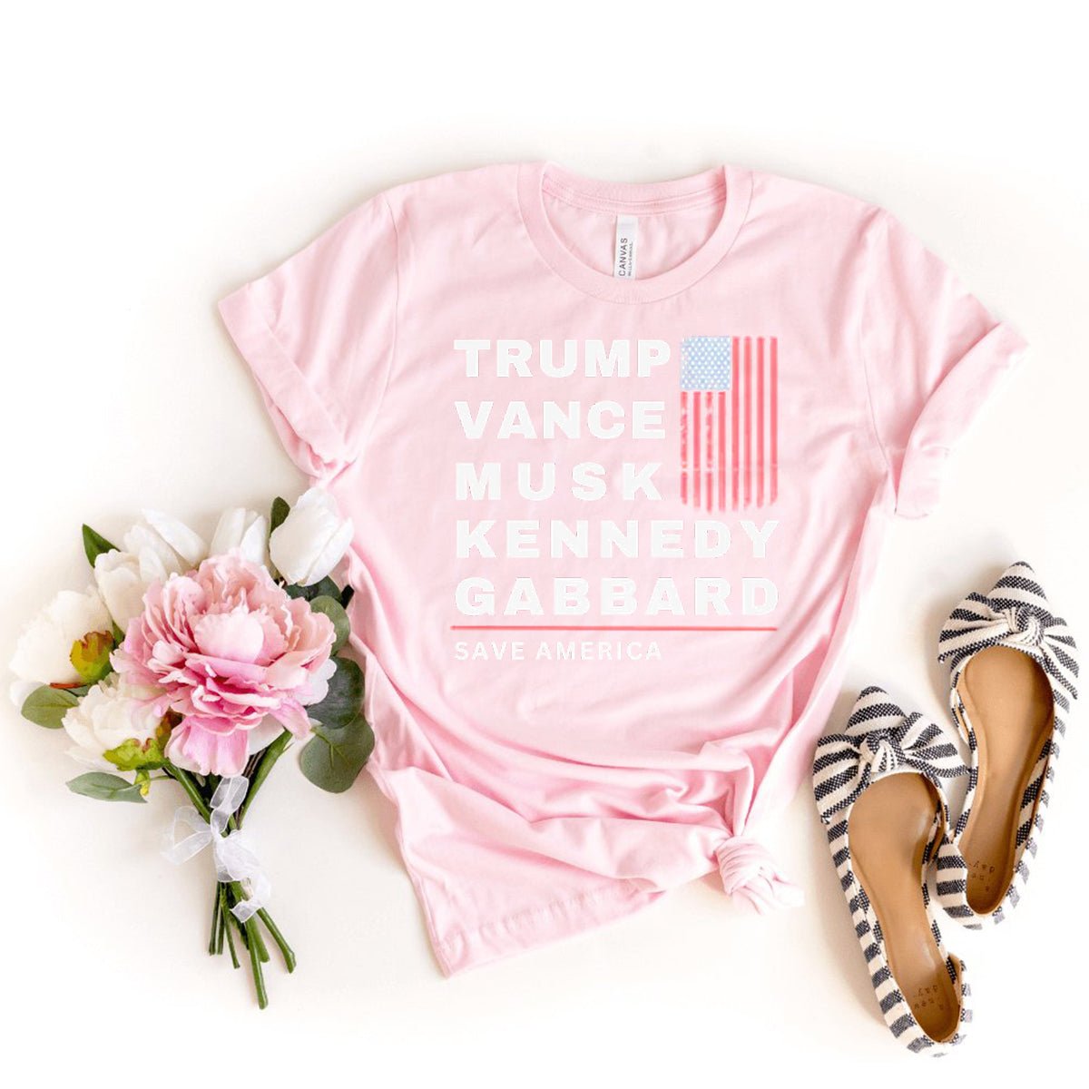 Trump, Vance, Musk, Kennedy, Gabbard - Save America 2024 Shirt - Bliss Birthday Shirts - Light Pink - S