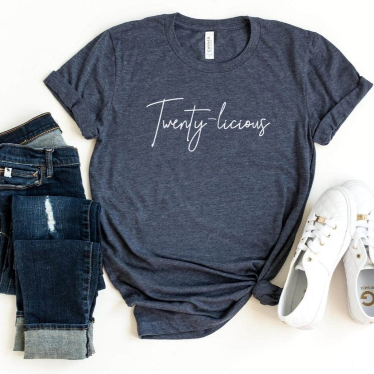 Twenty - licious Birthday Shirt - Trendy 20th Birthday - Bliss Birthday Shirts - S - Heather Navy