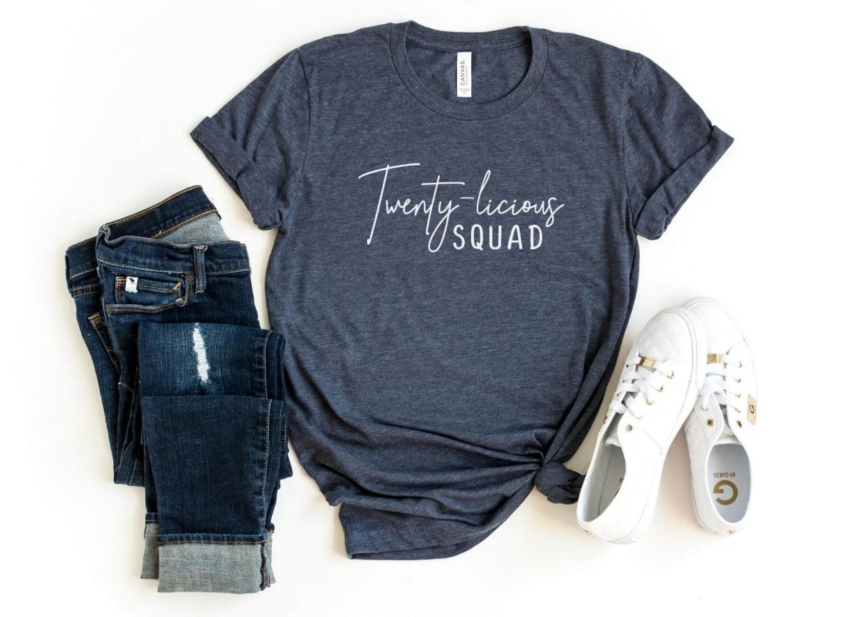 Twenty - licious SQUAD Birthday Shirt - 20th Birthday Fun - Bliss Birthday Shirts - S - Heather Navy