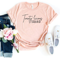 Twenty - licious SQUAD Birthday Shirt - 20th Birthday Fun - Bliss Birthday Shirts - S - Heather Peach