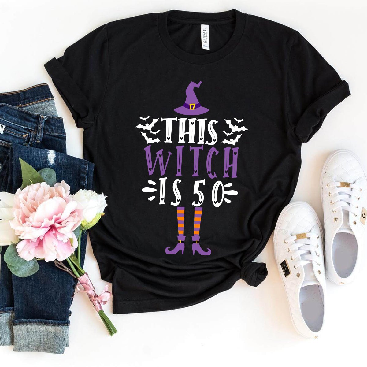 Unique 50th Birthday Witch Shirt – Fun Birthday Gift for Women - Bliss Birthday Shirts - Black - S