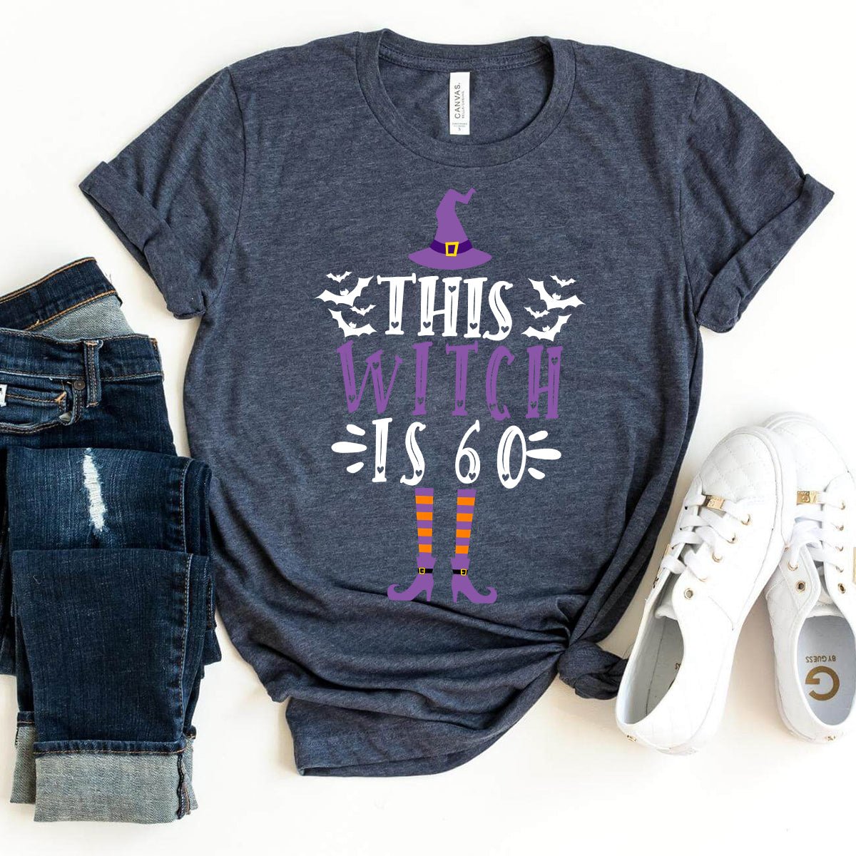 Unique 60th Birthday Witch Shirt – Creative Birthday Gift for Women - Bliss Birthday Shirts - Heather Navy - S