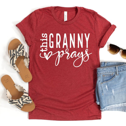 Unique Birthday Shirts - This Granny Prays Womens T - Shirt - Bliss Birthday Shirts - Heather Red - S