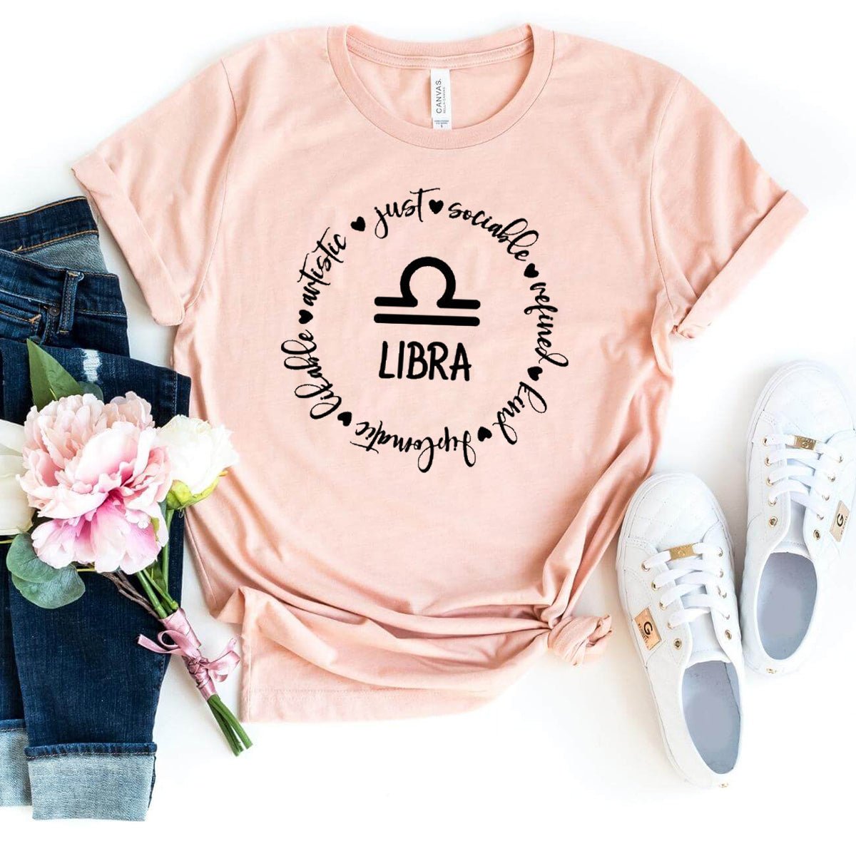 Unique Libra Zodiac Birthday Shirt for Astrology Lovers - Bliss Birthday Shirts - Heather Peach - S