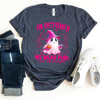 Unique October Pink Ghost Shirt – Perfect for Breast Cancer Awareness - Bliss Birthday Shirts - Heather Navy - S