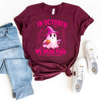 Unique October Pink Ghost Shirt – Perfect for Breast Cancer Awareness - Bliss Birthday Shirts - Maroon - S