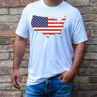 USA Flag with Map - Men's Birthday Shirt - Bliss Birthday Shirts - Small - White