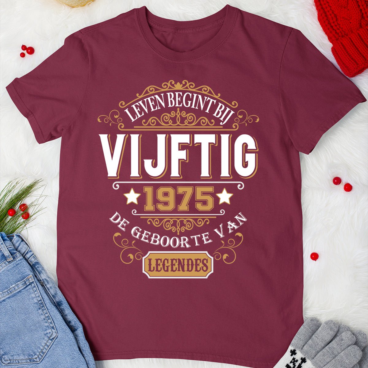 Verjaardagsshirt 50 jaar - 1975 Legende Geboorte Shirt - Bliss Birthday Shirts - Maroon - S