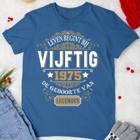 Verjaardagsshirt 50 jaar - 1975 Legende Geboorte Shirt - Bliss Birthday Shirts - Royal Blue - S