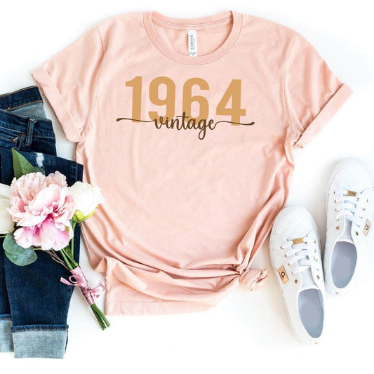 Vintage 1964 Birthday Shirt - 60th Birthday Retro Classic T-Shirt - Bliss Birthday Shirts - Heather Peach - S