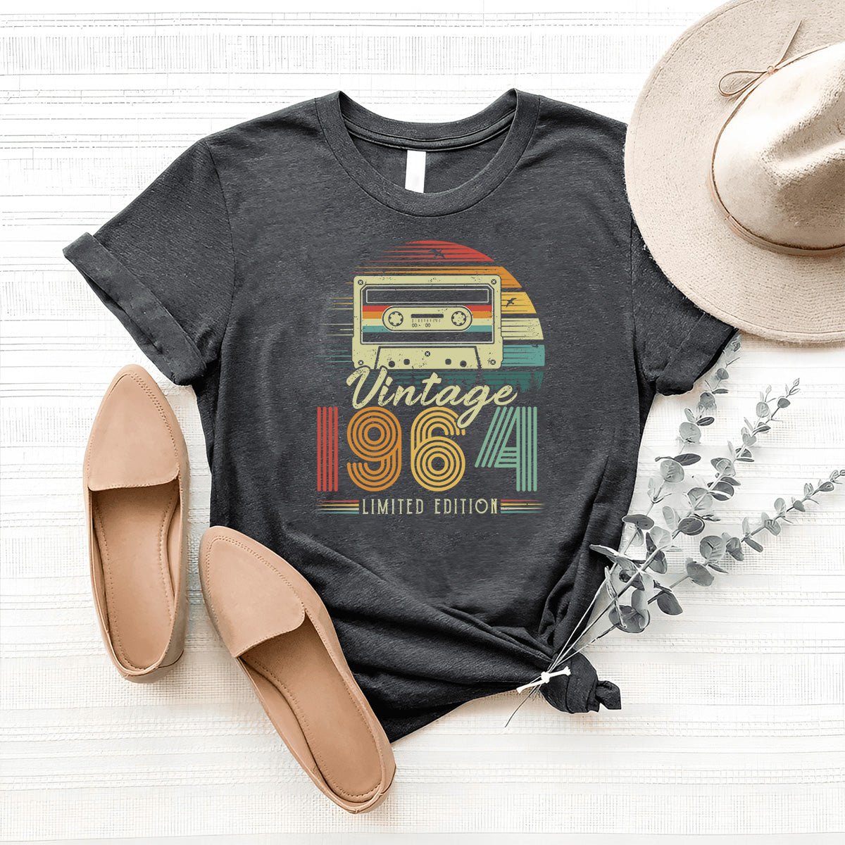 Vintage 1964 Cassette Tape 60th Shirt – Classic 60th Birthday Gift Idea - Bliss Birthday Shirts - Heather Dark Grey - S