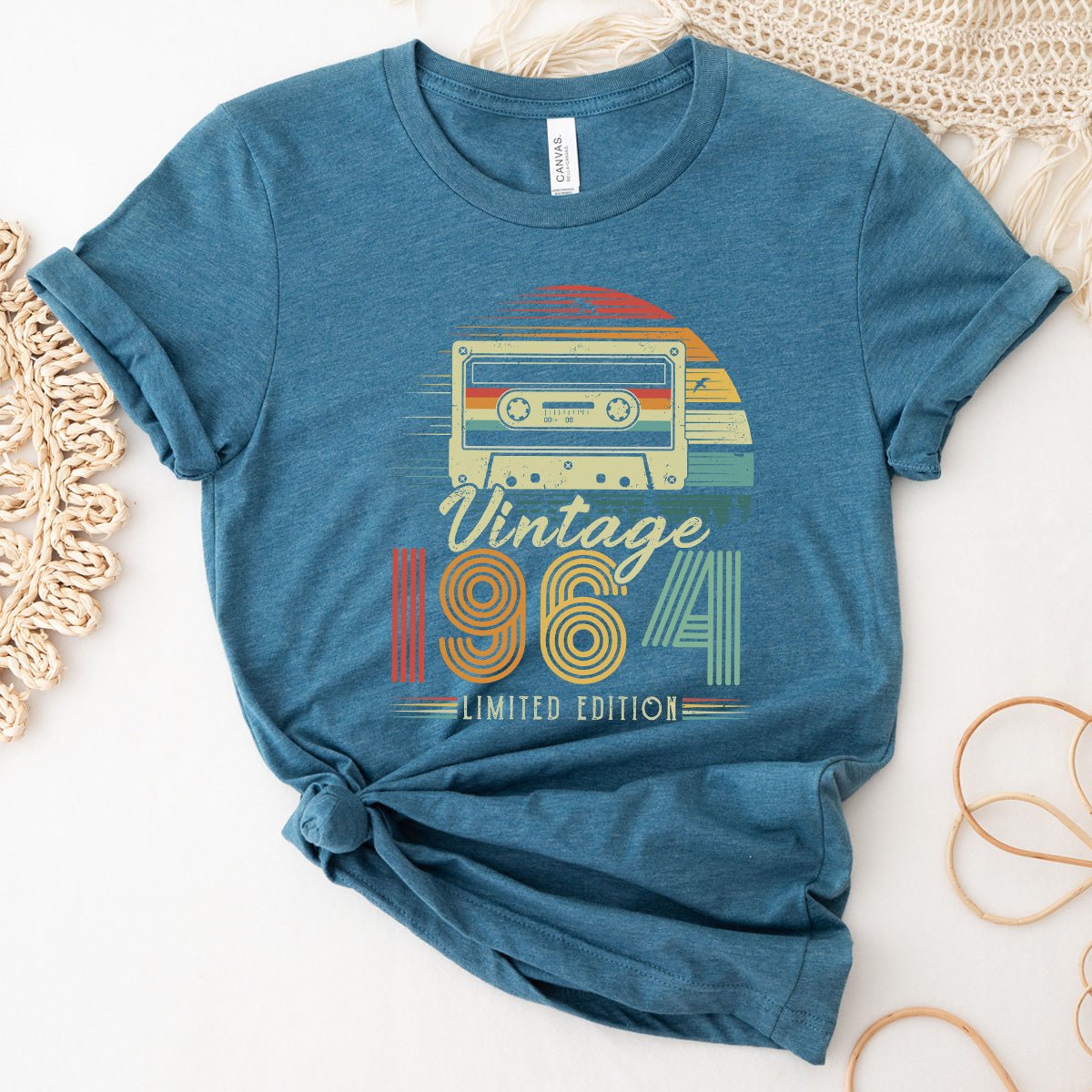 Vintage 1964 Cassette Tape 60th Shirt – Classic 60th Birthday Gift Idea - Bliss Birthday Shirts - Heather Deep Teal - S