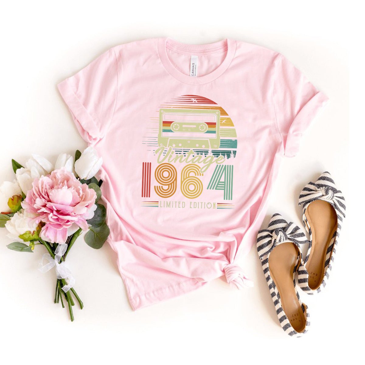 Vintage 1964 Cassette Tape 60th Shirt – Classic 60th Birthday Gift Idea - Bliss Birthday Shirts - Light Pink - S