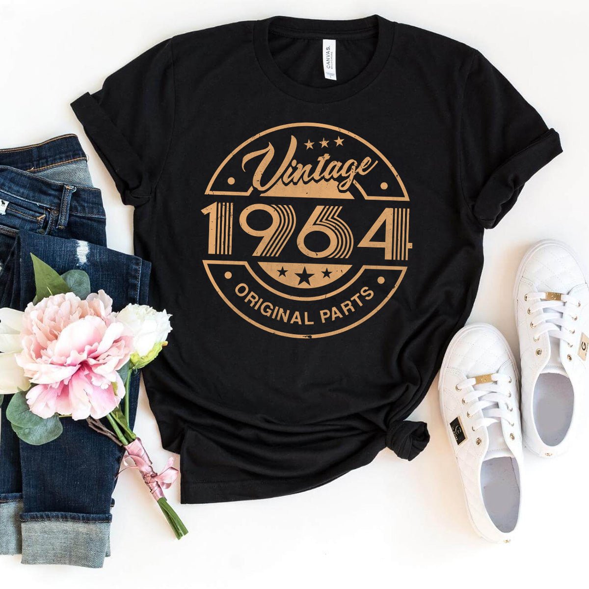 Vintage 1964 Original Parts 60th Birthday Shirt – Celebrate in Style - Bliss Birthday Shirts - Black - S