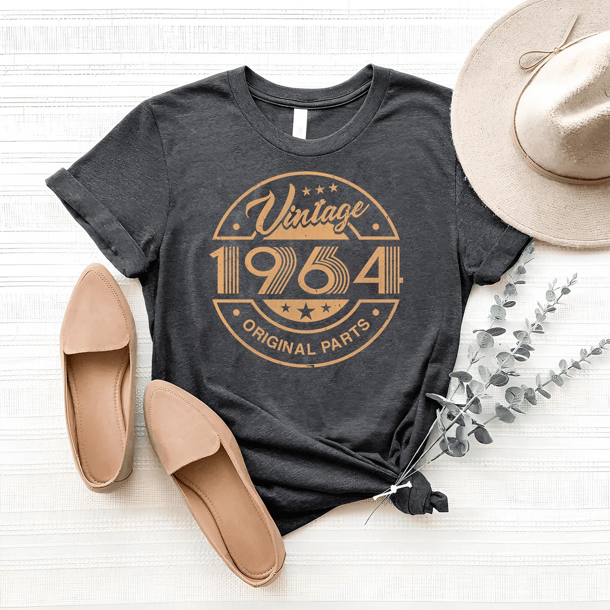 Vintage 1964 Original Parts 60th Birthday Shirt – Celebrate in Style - Bliss Birthday Shirts - Heather Dark Grey - S