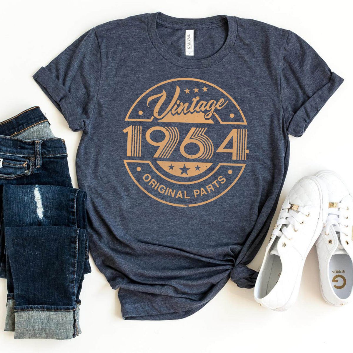 Vintage 1964 Original Parts 60th Birthday Shirt – Celebrate in Style - Bliss Birthday Shirts - Heather Navy - S