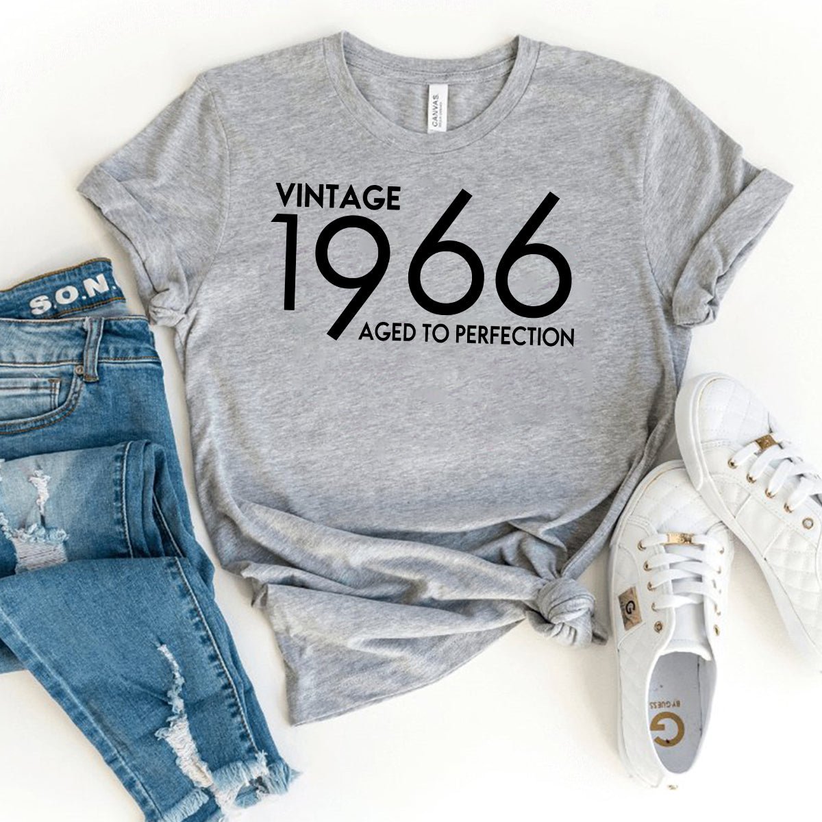 Vintage 1966 Aged to Perfection Birthday Shirt - Celebrate Your Year in Style - Bliss Birthday Shirts - Heather Athletic - S