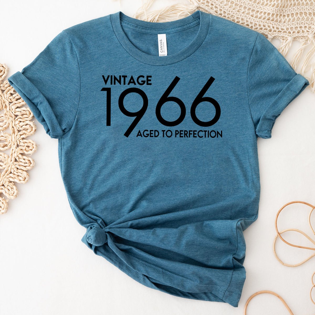 Vintage 1966 Aged to Perfection Birthday Shirt - Celebrate Your Year in Style - Bliss Birthday Shirts - Heather Deep Teal - S