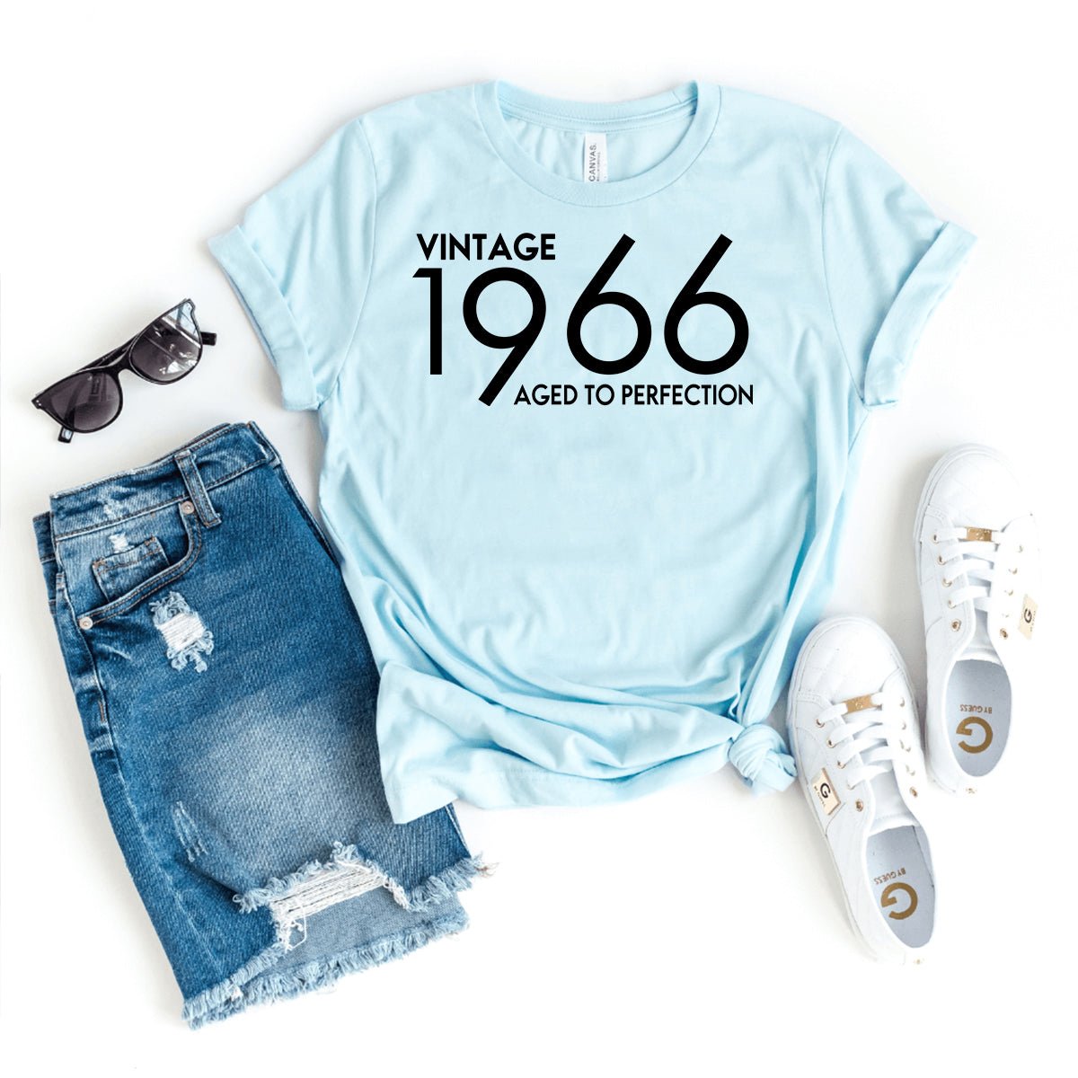 Vintage 1966 Aged to Perfection Birthday Shirt - Celebrate Your Year in Style - Bliss Birthday Shirts - Heather Ice Blue - S