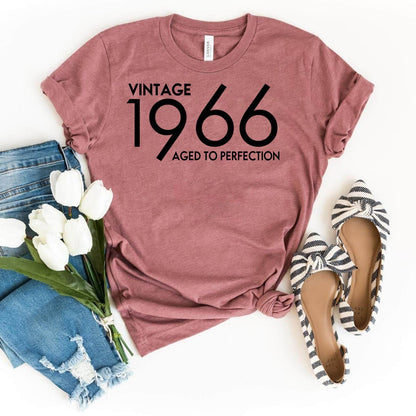 Vintage 1966 Aged to Perfection Birthday Shirt - Celebrate Your Year in Style - Bliss Birthday Shirts - Heather Mauve - S