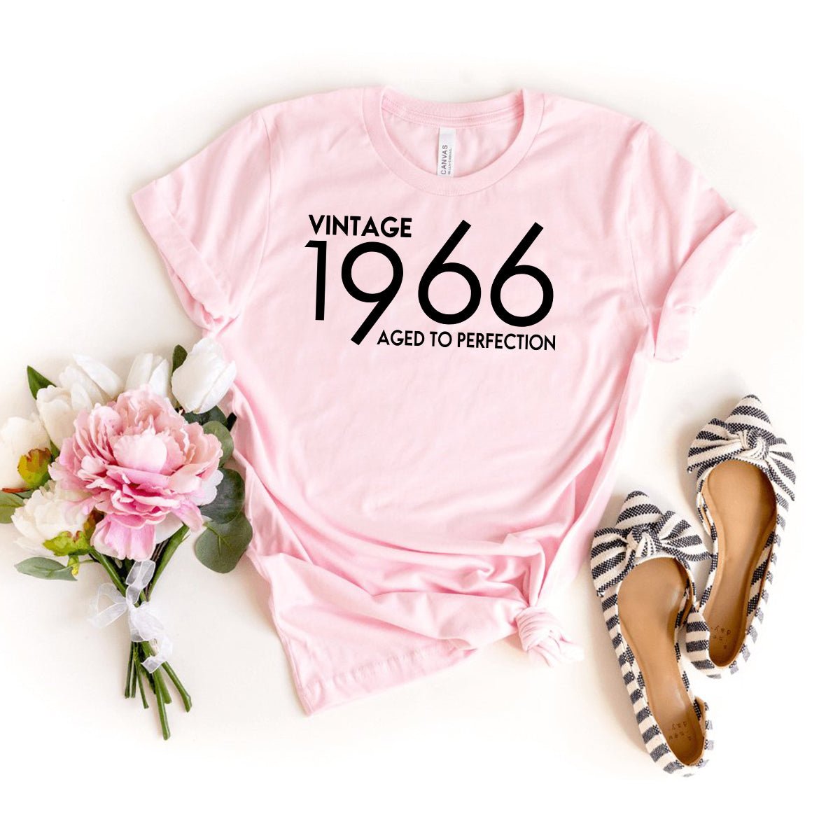 Vintage 1966 Aged to Perfection Birthday Shirt - Celebrate Your Year in Style - Bliss Birthday Shirts - Light Pink - S